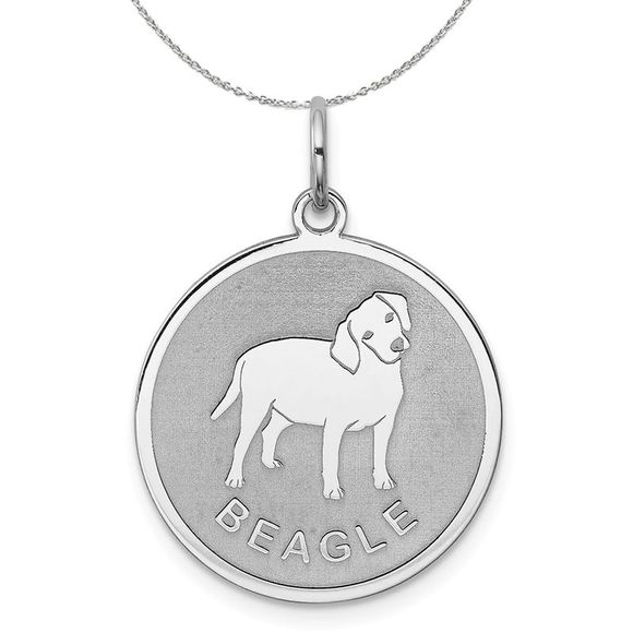 Sterling Silver Laser Etched Beagle Dog 19mm Necklace - 20 Inch